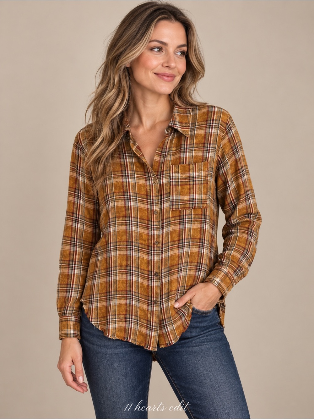Mystree Plaid Button-Up Shirt - Brown and Tan Small New